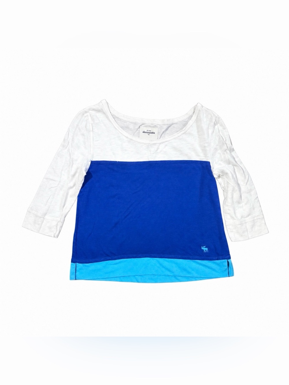 Long Sleeve Moose Logo Shirt Blue White Colorblock Abercrombie Kids